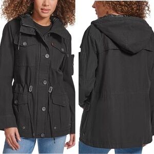 Levi’s Hooded Military Utility Button Zipper Midweight Black Womens Jacket XS